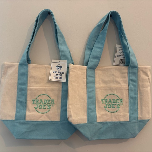 Trader Joe'S Handbags - Trader Joe's Pastel Blue and Cream Canvas Tote SET!